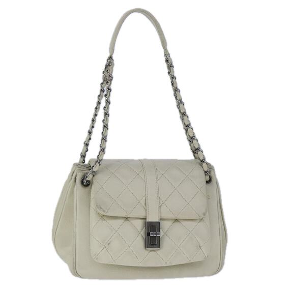 CHANEL Matelasse Chain Shoulder Bag Caviar Skin White CC - Picture 1 of 16